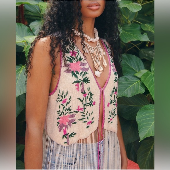 NWOT Free People x Agus Bendita Otis Vest - One Size Fully Beaded - Picture 9 of 11